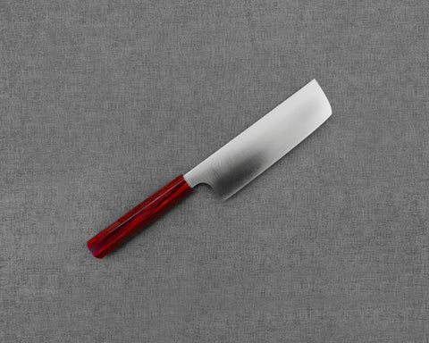 Kei Kobayashi R2/SG2 165mm Nakiri with Urushi Red Pakka Wood Handle