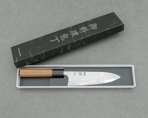 Hatsukokoro / Yoshihiro Yauji Aogami #2 Mirror Damascus 165mm Santoku