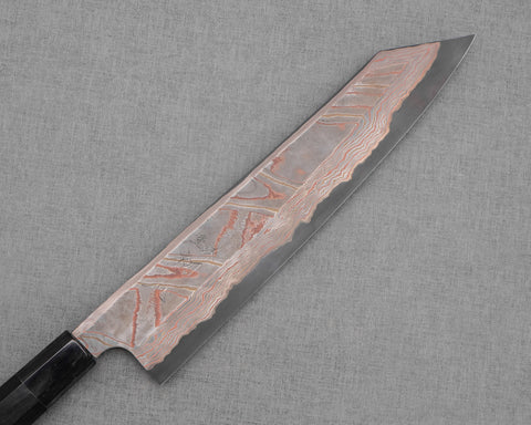 Hatsukokoro / Nigara Aogami #2 Kurosome Colored Damascus 270mm Kiritsuke Gyuto with Ebony Black Buffalo Horn Handle