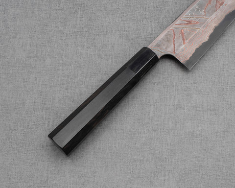 Hatsukokoro / Nigara Aogami #2 Kurosome Colored Damascus 270mm Kiritsuke Gyuto with Ebony Black Buffalo Horn Handle