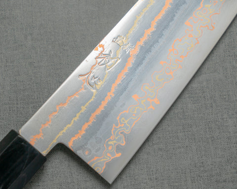 Hatsukokoro "Hayabusa" Aogami #2 Colored Diamond Damascus 180mm Santoku