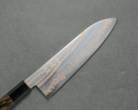 Hatsukokoro "Hayabusa" Aogami #2 Colored Diamond Damascus 180mm Santoku