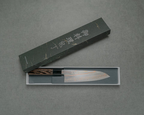 Hatsukokoro "Hayabusa" Aogami #2 Colored Diamond Damascus 180mm Santoku