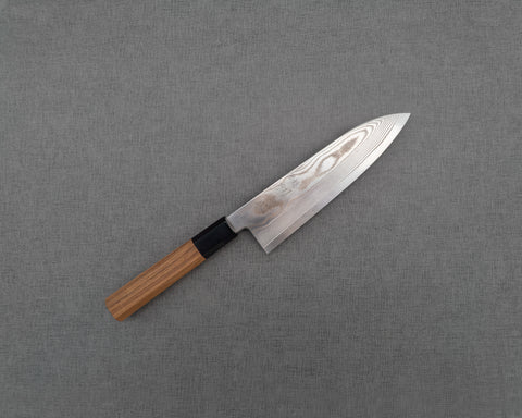 Hatsukokoro "Ginsou" Ginsan (Silver #3) Damascus 180mm Santoku with Teak Buffalo Horn Handle