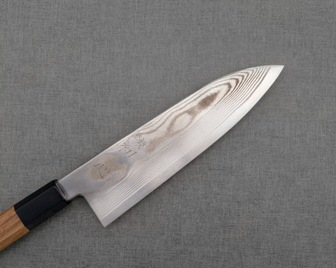 Hatsukokoro "Ginsou" Ginsan (Silver #3) Damascus 180mm Santoku with Teak Buffalo Horn Handle