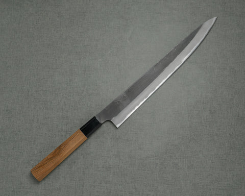 Hinoura "Ajikataya" Shirogami #2 Kurouchi Sujihiki with Teak Handle