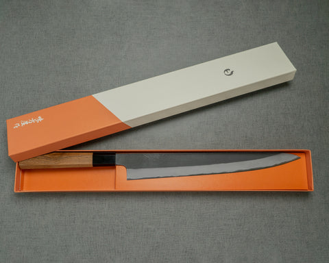 Hinoura "Ajikataya" Shirogami #2 Kurouchi Sujihiki with Teak Handle