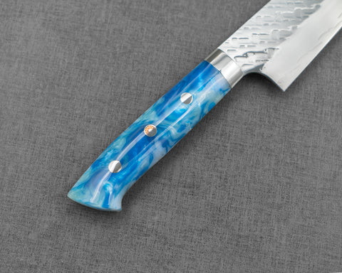 Takeshi Saji STRIX Mirror Tsuchime 210mm Gyuto with Sea Wave Acrylic Handle