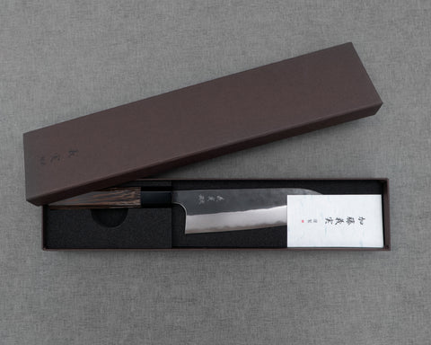 Yoshimi Kato Aogami Super Kurouchi Kasumi 170mm Santoku with Wenge Buffalo Horn Handle