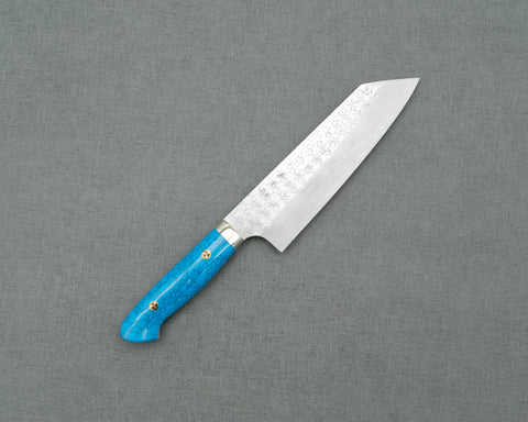 Yoshimi Kato R2/SG2 Tsuchime 180mm Bunka with Blue Turquoise Handle