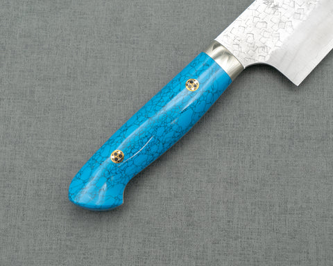Yoshimi Kato R2/SG2 Tsuchime 180mm Bunka with Blue Turquoise Handle