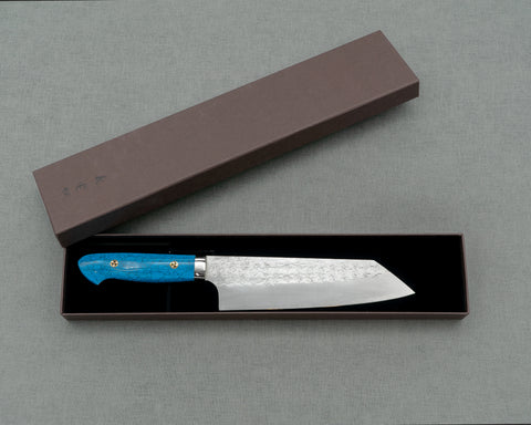 Yoshimi Kato R2/SG2 Tsuchime 180mm Bunka with Blue Turquoise Handle