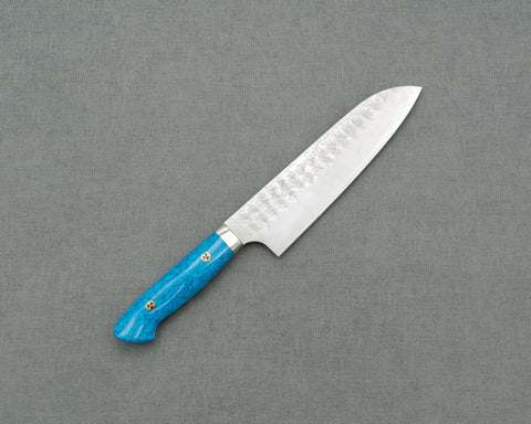 Yoshimi Kato R2/SG2 Tsuchime 180mm Santoku with Blue Turquoise Handle