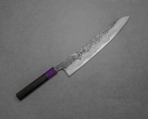 Kisuke "Enn" Aogami #1 Hon-Warikomi Kurouchi Tsuchime Damascus 280mm Gyuto with Violet Pakkawood Handle