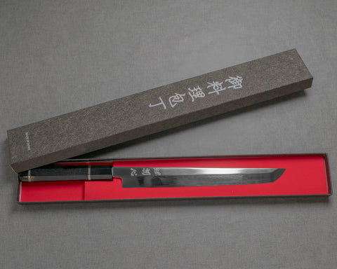 Hatsukokoro / Nakagawa Aogami #2 Mirror Sakimaru Takohiki with Ebony Double-Ginmaki Handle
