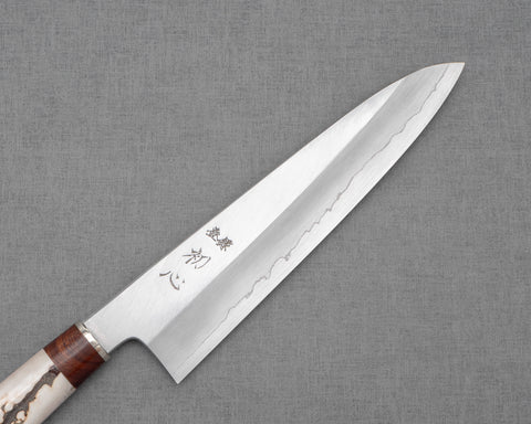 Hatsukokoro / Nakakawa Ginsan (銀色 #3) 210mm Gyuto 帶白鹿角手柄