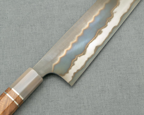 Nigara Aogami #2 Honyaki Diamond Polishing 300mm Gyuto with White Buffalo Horn / Rosewood Handle