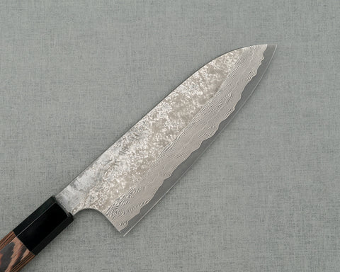 Nigara Ginsan (Silver #3) Nashiji Kurosome Damascus 165mm Santoku