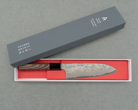 Nigara Ginsan (Silver #3) Nashiji Kurosome Damascus 165mm Santoku