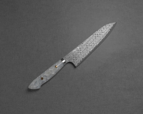 Nigara "Anmon" R2/SG2 49 Layers Kurosome Damascus 210mm Gyuto with Polished Snow White Acrylic Handle