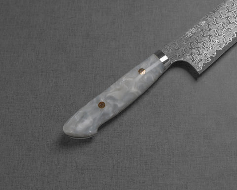 Nigara "Anmon" R2/SG2 49 Layers Kurosome Damascus 210mm Gyuto with Polished Snow White Acrylic Handle