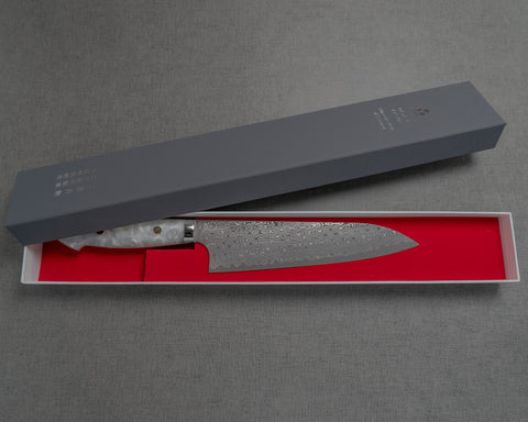 Nigara "Anmon" R2/SG2 49 Layers Kurosome Damascus 210mm Gyuto with Polished Snow White Acrylic Handle