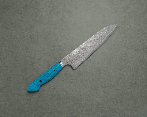 Nigara "Anmon" R2/SG2 49 Layers Kurosome Damascus Gyuto with Blue Turquoise Handle