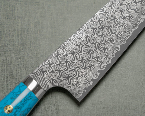 Nigara "Anmon" R2/SG2 49 Layers Kurosome Damascus Gyuto with Blue Turquoise Handle