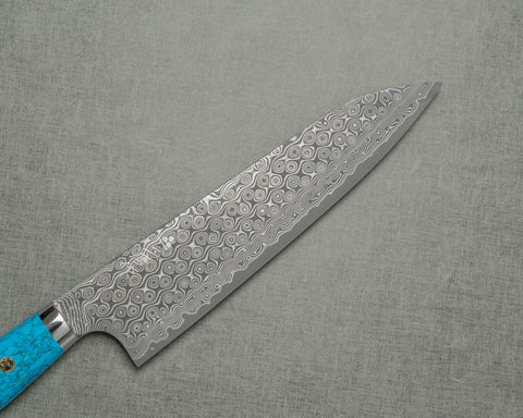 Nigara "Anmon" R2/SG2 49 Layers Kurosome Damascus Gyuto with Blue Turquoise Handle