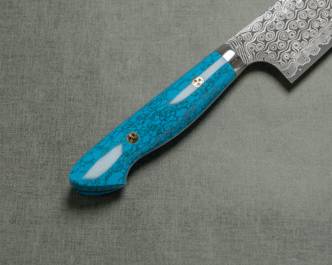 Nigara "Anmon" R2/SG2 49 Layers Kurosome Damascus Gyuto with Blue Turquoise Handle