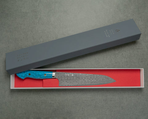 Nigara "Anmon" R2/SG2 49 Layers Kurosome Damascus Gyuto with Blue Turquoise Handle
