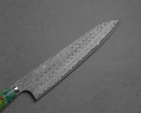 Nigara "Anmon" R2/SG2 49 Layers Kurosome Damascus 240mm Gyuto with Polished Emerald Tempest Acrylic Handle
