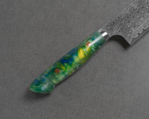 Nigara "Anmon" R2/SG2 49 Layers Kurosome Damascus 240mm Gyuto with Polished Emerald Tempest Acrylic Handle