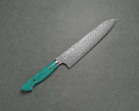 Nigara "Anmon" R2/SG2 49 Layers Kurosome Damascus 240mm Gyuto with Green Turquoise Handle