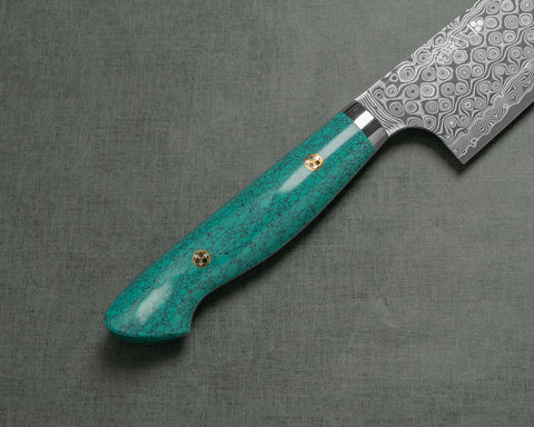 Nigara "Anmon" R2/SG2 49 Layers Kurosome Damascus 240mm Gyuto with Green Turquoise Handle