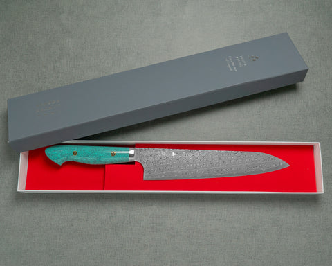 Nigara "Anmon" R2/SG2 49 Layers Kurosome Damascus 240mm Gyuto with Green Turquoise Handle