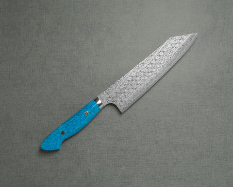 Nigara "Anmon" R2/SG2 49 Layers Kurosome Damascus Kiritsuke Gyuto with Blue Turquoise Handle