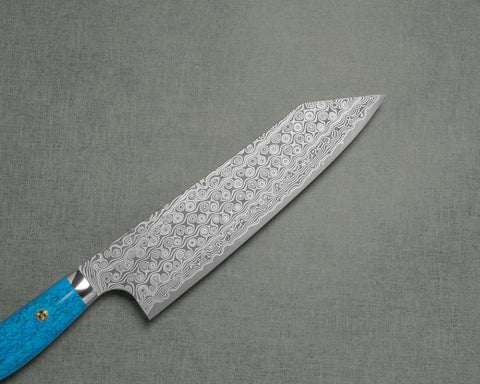 Nigara "Anmon" R2/SG2 49 Layers Kurosome Damascus Kiritsuke Gyuto with Blue Turquoise Handle