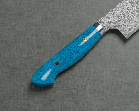Nigara "Anmon" R2/SG2 49 Layers Kurosome Damascus Kiritsuke Gyuto with Blue Turquoise Handle