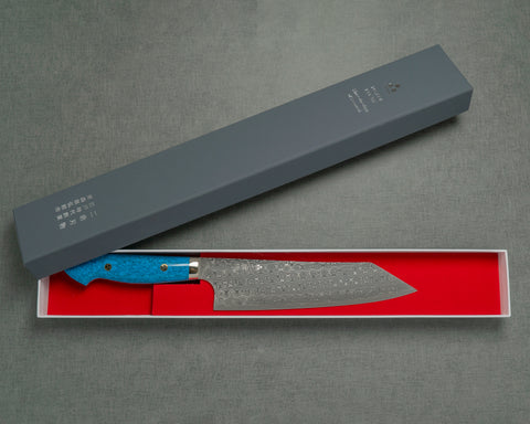Nigara "Anmon" R2/SG2 49 Layers Kurosome Damascus Kiritsuke Gyuto with Blue Turquoise Handle