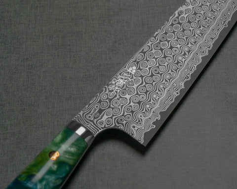 Nigara "Anmon" R2/SG2 49 Layers Kurosome Damascus 240mm Kiritsuke Gyuto with Polish Mint Magic Acrylic Handle