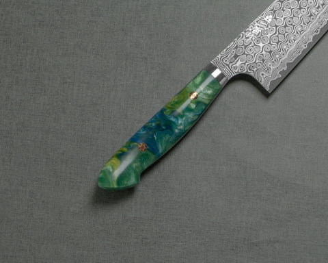 Nigara "Anmon" R2/SG2 49 Layers Kurosome Damascus 240mm Kiritsuke Gyuto with Polish Mint Magic Acrylic Handle