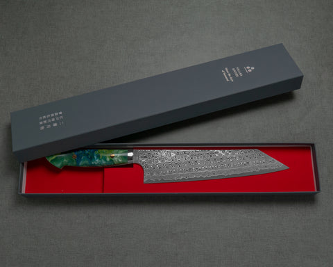 Nigara "Anmon" R2/SG2 49 Layers Kurosome Damascus 240mm Kiritsuke Gyuto with Polish Mint Magic Acrylic Handle