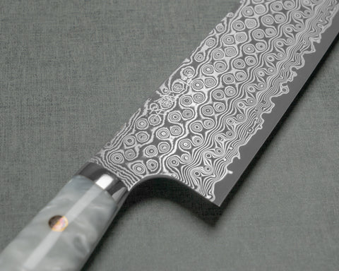 Nigara "Anmon" R2/SG2 49 Layers Kurosome Damascus 240mm Kiritsuke Gyuto with Polished Acrylic Snow White Handle