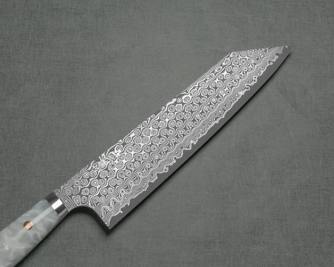 Nigara "Anmon" R2/SG2 49 Layers Kurosome Damascus 240mm Kiritsuke Gyuto with Polished Acrylic Snow White Handle