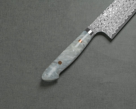 Nigara "Anmon" R2/SG2 49 Layers Kurosome Damascus 240mm Kiritsuke Gyuto with Polished Acrylic Snow White Handle