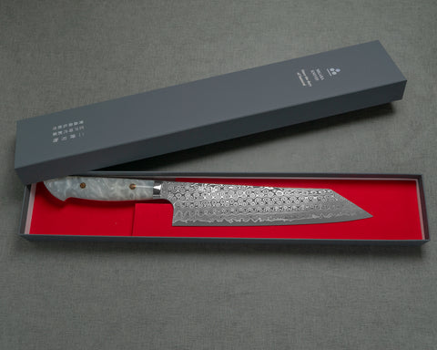 Nigara "Anmon" R2/SG2 49 Layers Kurosome Damascus 240mm Kiritsuke Gyuto with Polished Acrylic Snow White Handle