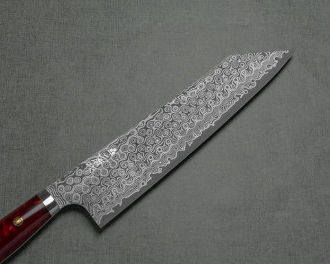 Nigara "Anmon" R2/SG2 49 Layers Kurosome Damascus 240mm Kiritsuke Gyuto with Stabilized Wood / Polished Ruby Acrylic Handle