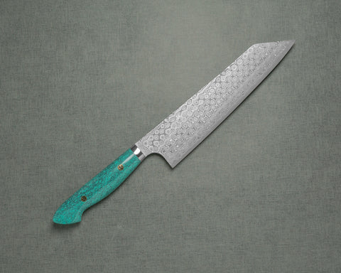 Nigara "Anmon" R2/SG2 49 Layers Kurosome Damascus 240mm Kiritsuke Gyuto with Green Turquoise Handle