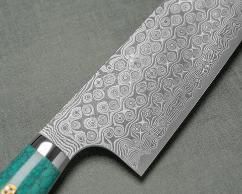 Nigara "Anmon" R2/SG2 49 Layers Kurosome Damascus 240mm Kiritsuke Gyuto with Green Turquoise Handle